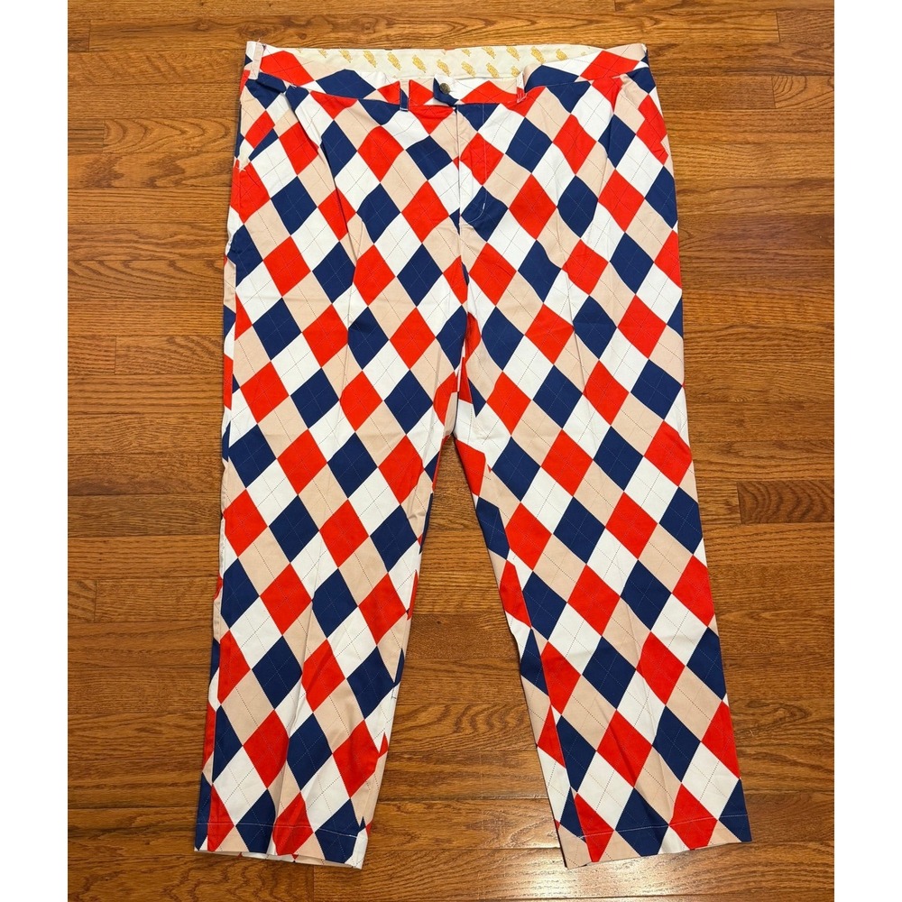 Loudmouth Golf Pants Fits Mens 46x30 Multicolor Argyle Preppy Print Vibrant